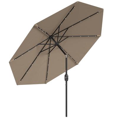 Outsunny Sonnenschirm 32 Solar-LED-Lichter Kurbelmechanismus Knickfunktion Ø265 cm Khaki