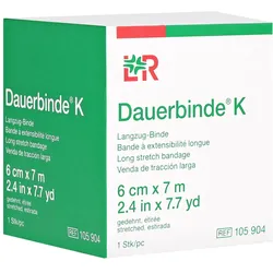 Lohmann & Rauscher Dauerbinde K Langzugbinde, 7 m, hautfreundlich, luftdurchlässig - 1 Packung = 1 Stück, einzeln in Faltschachtel, Maße: 6 cm x 7 m 1 St