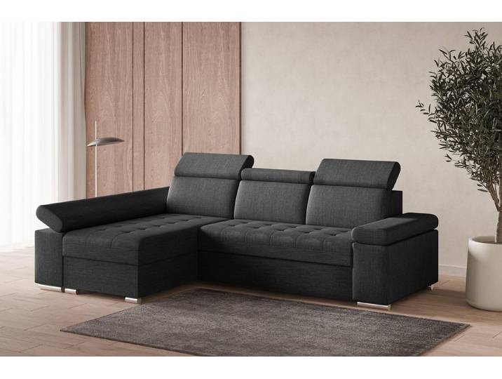 ROYAL24_MARKT Ecksofa - Toronto - mit Schlaffunktion & Bettkasten, Ecksofa 1 Teile, Delfin-Mechanismus, verstellbare Kopfstützen & Armlehnen, Bettkasten