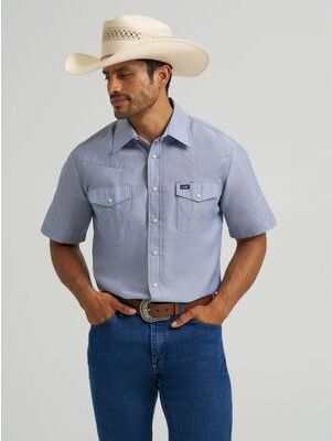Men's Big & Tall Wrangler Western Short Sleeve Work Shirt by Wrangler in Chambray (Size XXL)