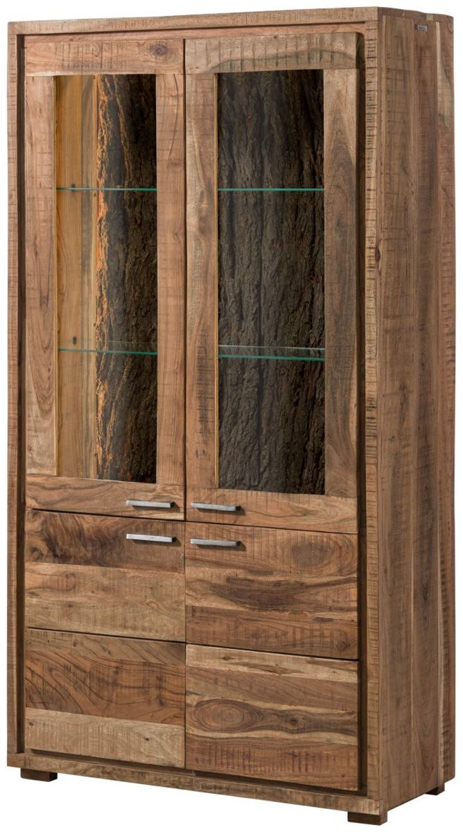 Massivmoebel24 BARK vitrinekast van massief acaciahout, blank, B: 98 cm, D: 40 cm, H: 180 cm