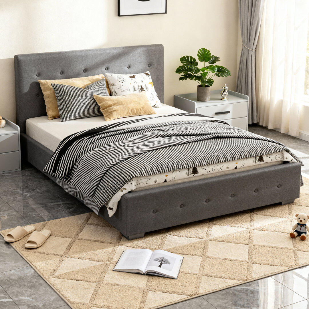 Zipcode Design Delvin Upholstered Lift Up Storage Bed Grey Double (4'6)
