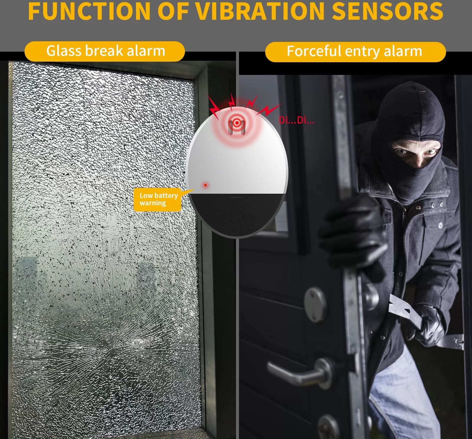 INF Vibrations-Fenster-Tür-Alarm – Silber, Ultradünnes Anti-Diebstahl-Sicherheitsgerät