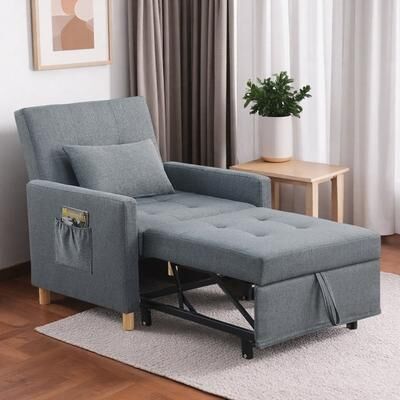 "31.3"" Fabric Convertible Sleeper Sofa Chair Bed with Pillow and 3-in-1 Convertible Design and Adjustable Backrest"