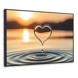 LEINWAND Bilder mit Rahmen - Herz - Wasser - Sonnenuntergang - Natur - Zen - 150x100