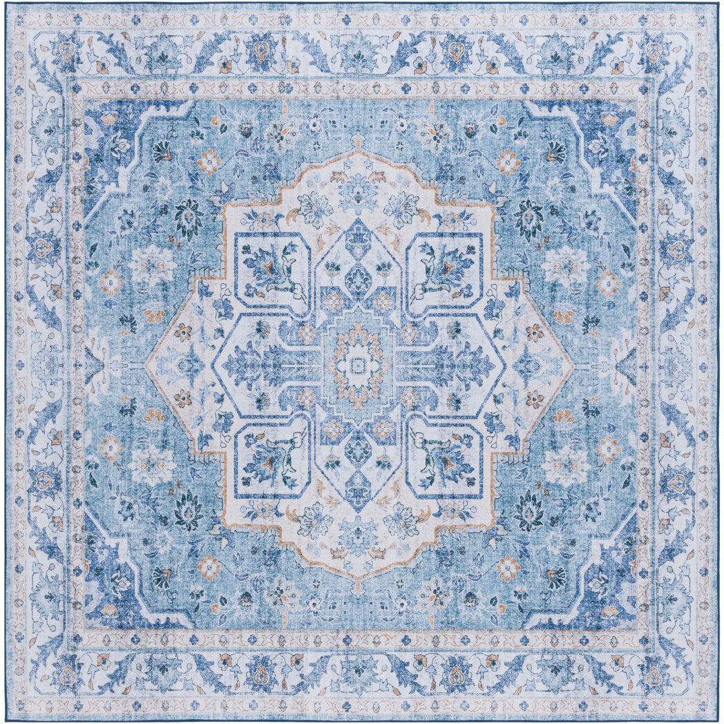 ClassicLiving Sandin Oriental Machine Washable Non-Slip Area Rug In Blue Blue Square 183cm