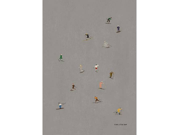Fine Little Day Skiers poster 50x70 cm Grijs