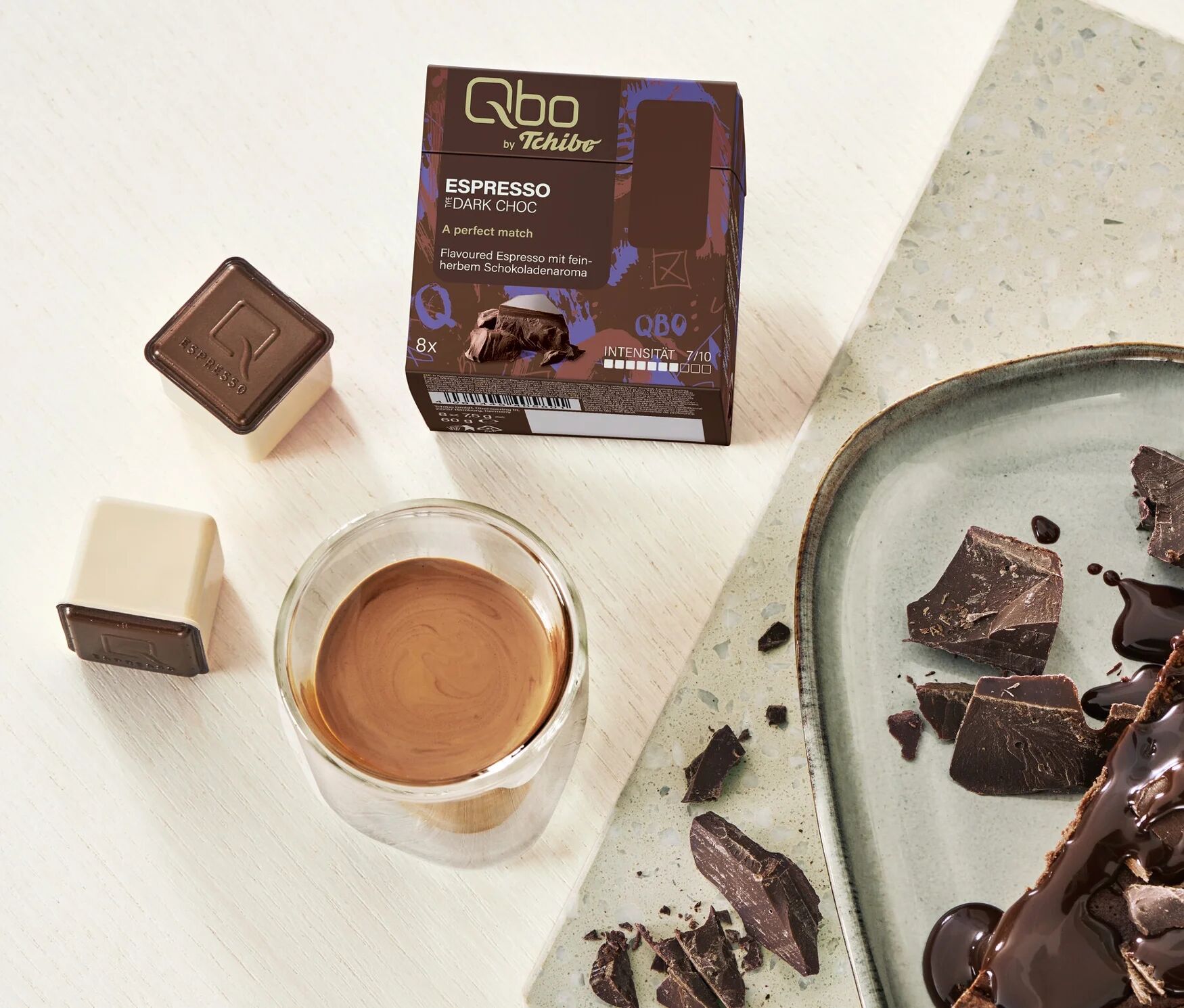 Qbo Flavoured Espresso Dark Choc - 144 Kapseln - Intensität: 7/10