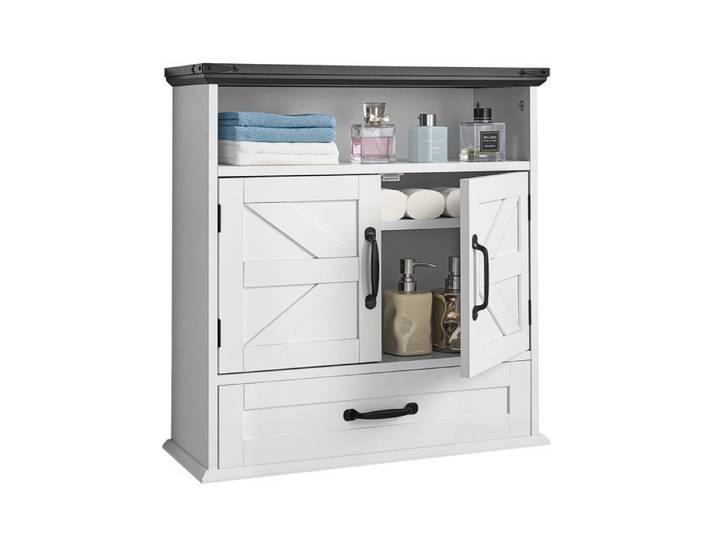Armoire Murale de Salle de Bain-VEVOR-2 Portes et Etagère Réglable-Armoire à Pharmacie au-Dessus des Toilettes-pour Cuisine-Blanc