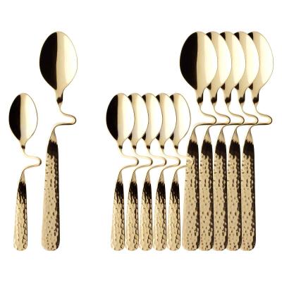 Esslöffel VILLEROY & BOCH "Kaffee- & Espresso-Löffel vergoldet NewWave Caffè Spoon 17,5 cm & 12 cm 12er Set gold", gold, B:2cm L:2cm, Esslöffel, Spülmaschinenfest