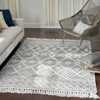 New Concept Washables Grey/Ivory Flat Woven Moroccan Indoor Area Rug
