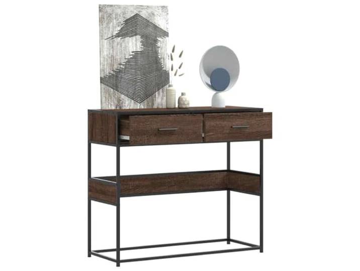 TEKGHUT Konsolentisch Braun Eichen-Optik 90x35x80 cm Holzwerkstoff Mit Schubladen und Ablagen, stabiler Metallrahmen, pflegeleichte Oberfläche, vielseitig einsetzbar