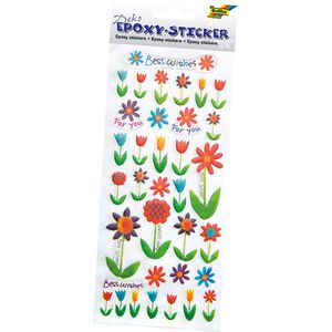 Folia Sticker 16104 Epoxy-Sticker Best Wishes, bunte 3D-Blumen und Wünsche, 32 Aufkleber, 32 Stück