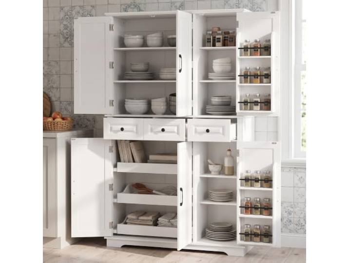 twwhyg Freistehender Bauernhaus-Küchen-/Pantry-Aufbewahrungsschrank mit Schubladen(White-k+)