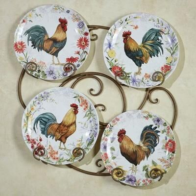 Certified International Floral Rooster Dinner Plates Multi Earth Set of Four, Set of Four, Multi Earth