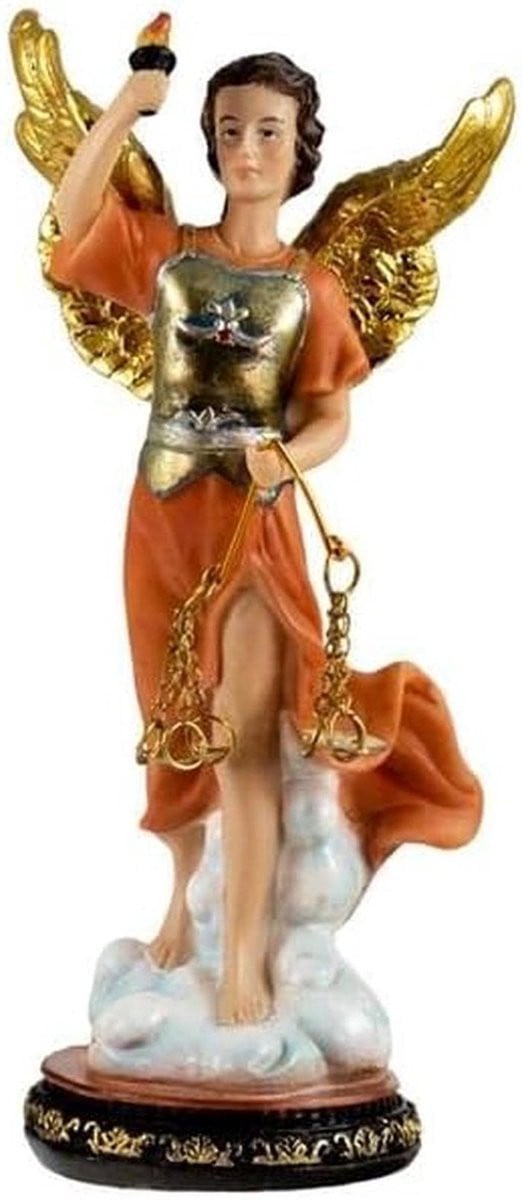Engel Uriel Figuur - Sint Uriel Beeld - Handbeschilderd Hars - Hoogte: 14 cm - Meerkleurig