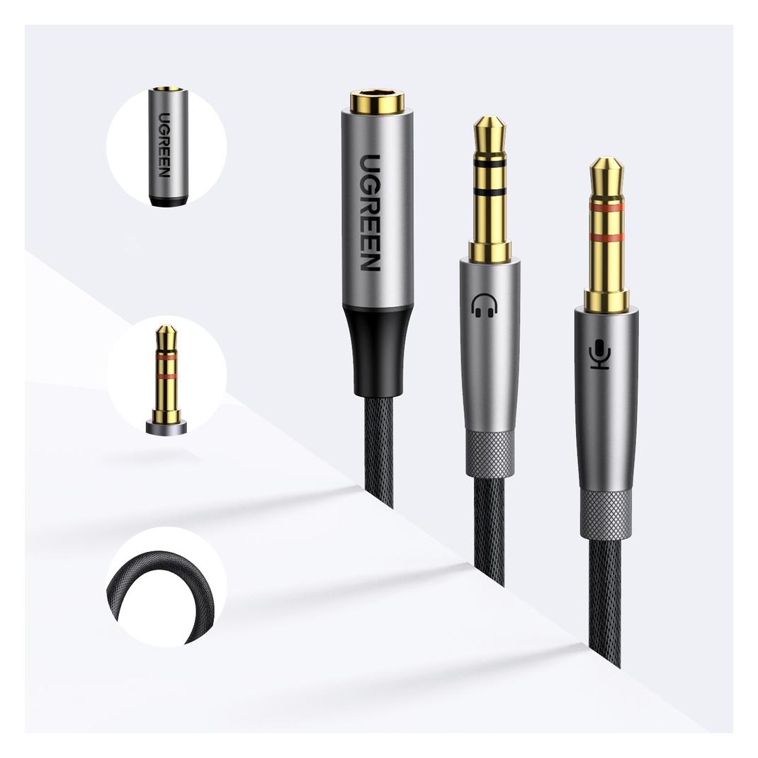 Ugreen AV192 3.5mm Female to 2 male audio cable (grey) (0.20 m, AUX Kabel) (50255)
