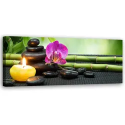 WANDBILD zen komposition mit kerze und blumen