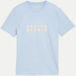 Basic T-Shirt mit Logo Print Blau L