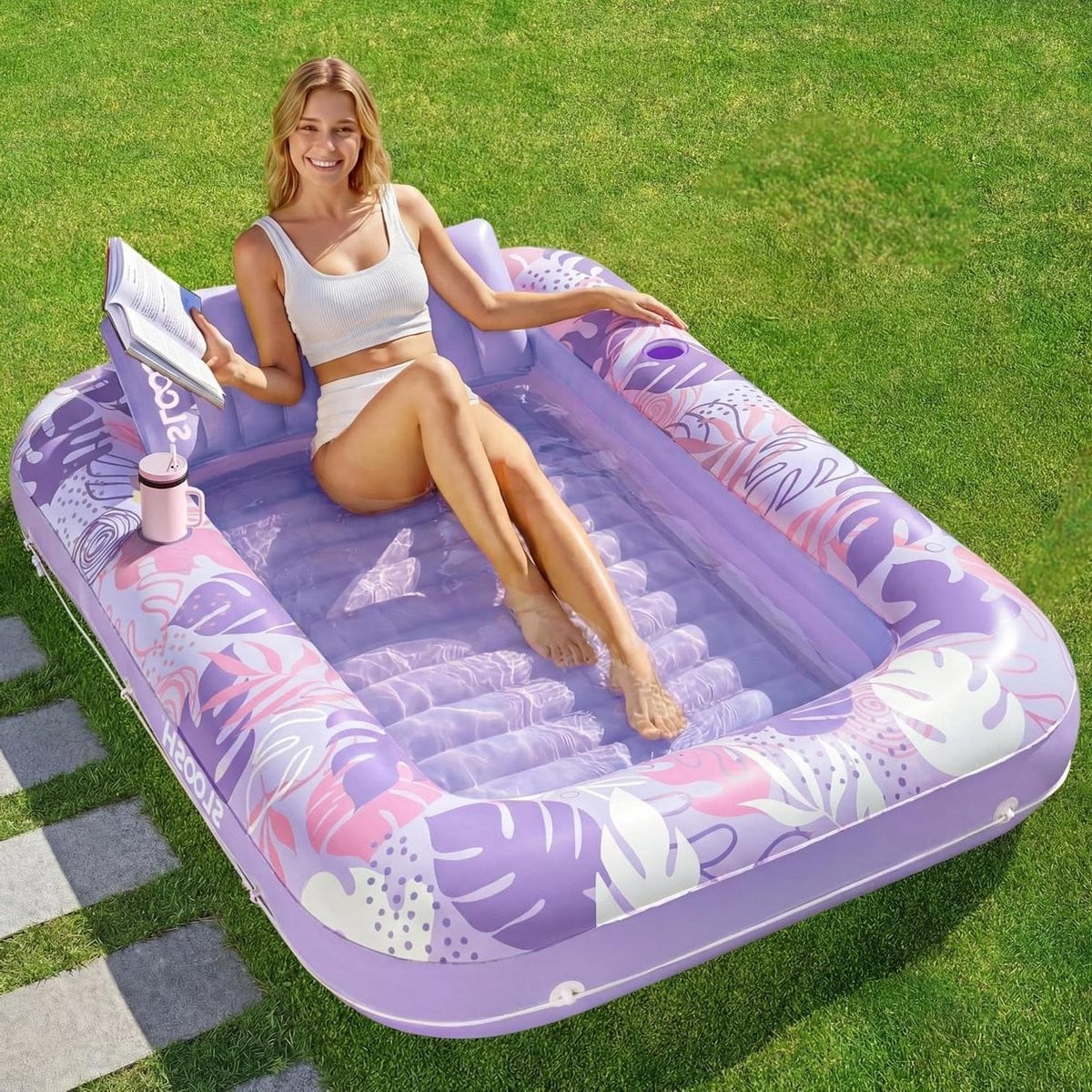 Paars Opblaasbaar Zonnebed met afneembaar kussen - 178 x 118 cm