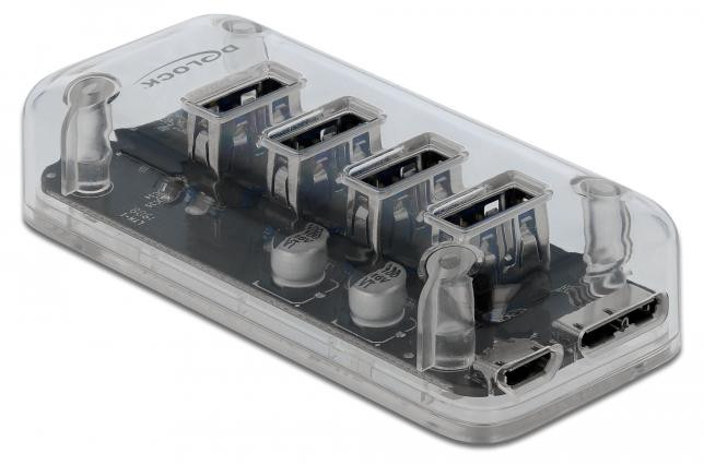 Delock externe USB 3.0 hub met 4 poorten, transparant