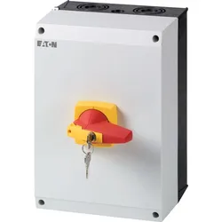 Eaton 172857 Lasttrennschalter, DMM, 125 A, 3P + N (nicht schaltbar), NOT-AUS-Funktion, mit rotem Drehgriff und gelbem Sperrkranz, Zylinderschloss