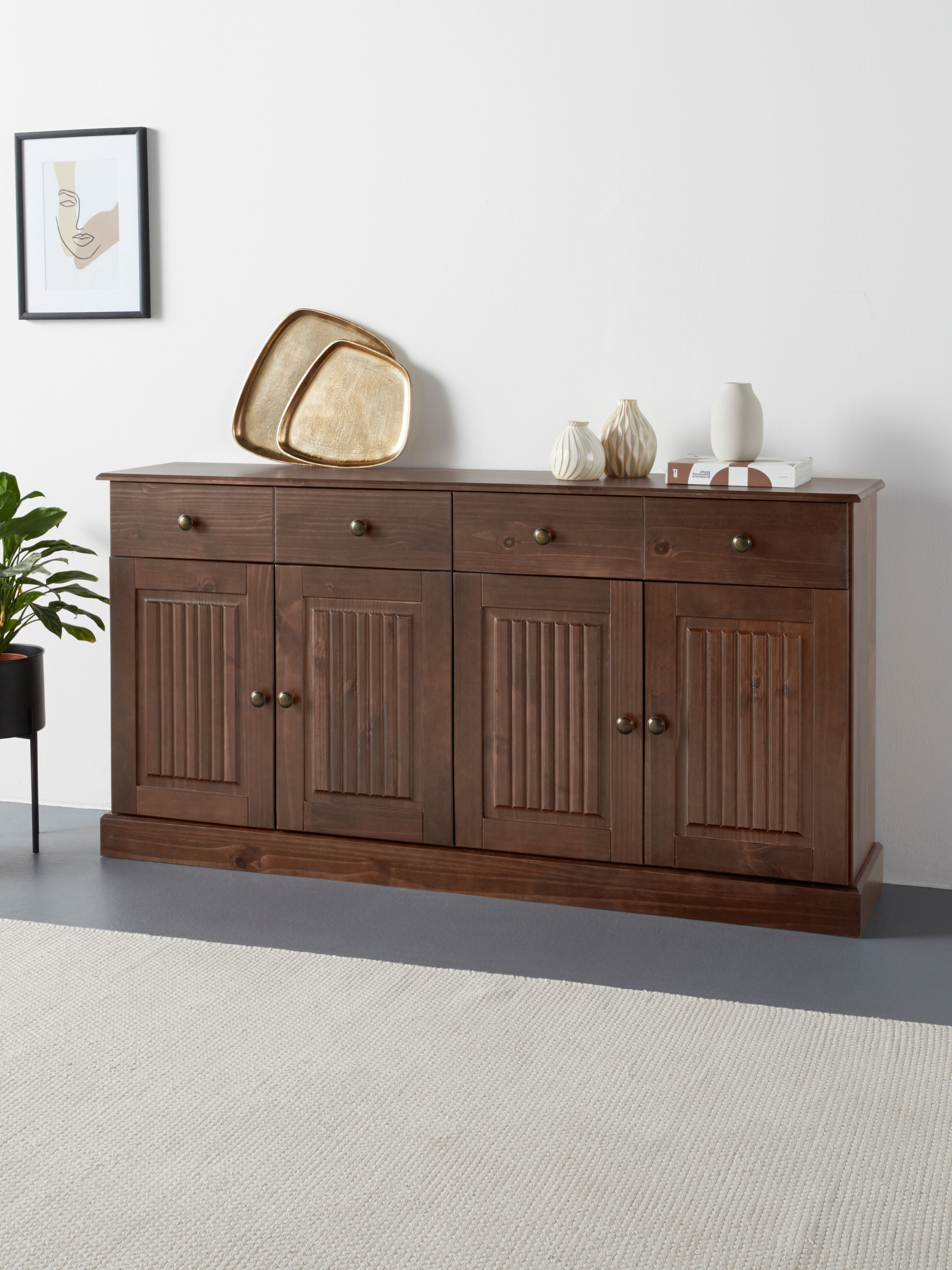 Sideboard OTTO HOME "Liotta", braun, B:158cm H:80cm T:34cm, FSC-zertifiziertes Massivholz, Sideboards, Sideboard