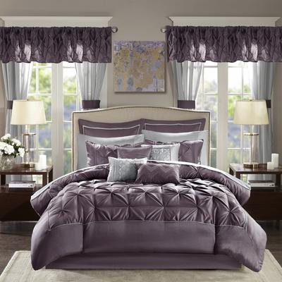 Madison Park Essential Madison Park Joella Transitional Plaid 24-Piece Room in a Bag with Window Panels and Sheet Set and Decorative Pillows