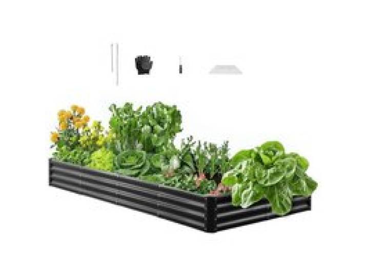 VEVOR Hochbeet Metall 2400x1200x290 mm, Pflanzbeet, Gemüsebeet, Pflanzkasten mit offenem Boden & abgerundeten Kanten, Blumenbeet, Kräuterbeet, ideal für Gemüse, Blumen, Kräuter & Sukkulenten