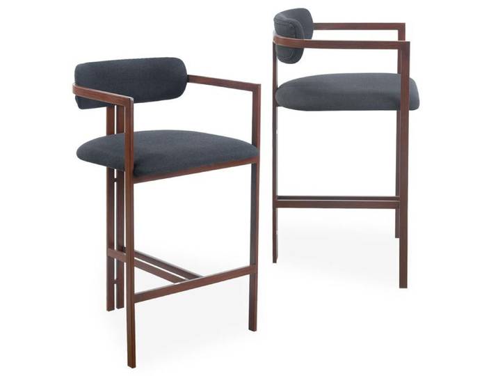 MENZZO Lot de 2 chaises de bar design Galilea Métal Effet bois foncé et Tissu Anthracite
