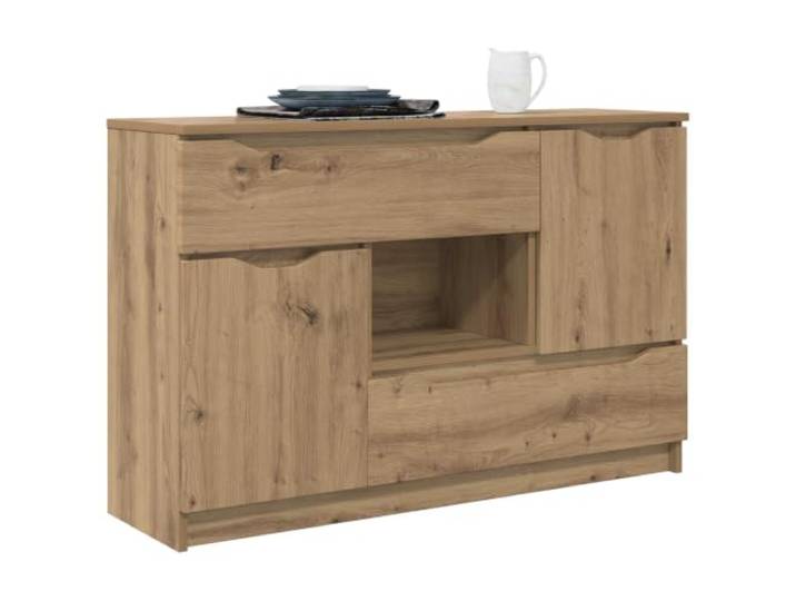 KTHLBRH Anrichte Eiche Handwerk 100 x 30 x 65,6 cm, mehrschichtiges Holz 2 Schubladen mit Kugelführungen, 2 Türen, 2 Einlegeböden, 60 kg Kapazität, modernes Design für Wohnzimmer