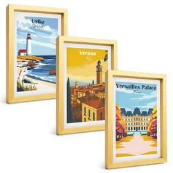 BILDER SET 3er Set - 20x30 cm Goldrahmen - Ansichten von Orten am Meer und von Städten