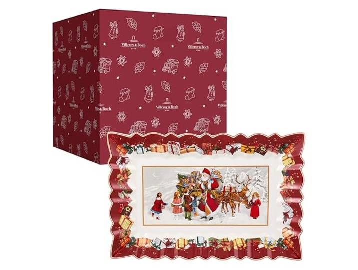 Villeroy & Boch - Toy's Fantasy Kuchenplatte Eckig Santa und Kinder Bunt, Mikrowellensicher, Weihnachtsgeschirr, Tortenplatte, Kuchenplatte, Serviergeschirr Xmas, Weihnachten, Premium Porzellan