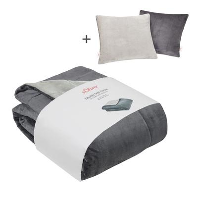 Wohndecke S.OLIVER "Doublesoft, Kuscheldecke, Deal, Kissen geschenkt", grau (anthrazit, hellgrau), B:150cm L:200cm, Polyester, Wohndecken, Wohndecke, Kuscheldecke 150x200 cm, GRATIS-Zugabe:2x Kissenhülle (Reißverschluss)