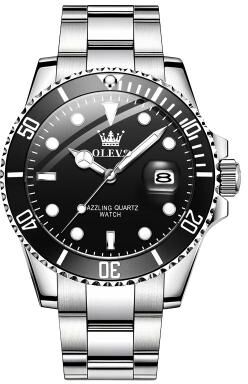 Everyday Crate OLEVS 5885 Mens Quartz Watch Waterproof Stainless Steel Watch With Luminous Display silver+black
