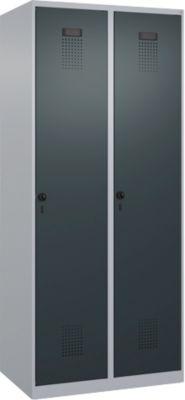 Kleiderspind C+P Evolo Plus, 2 Abteile, Anschlag rechts, Sicherheits-Drehriegel, B 800 x T 500 x H 1850 mm, weißaluminium/anthrazitgrau