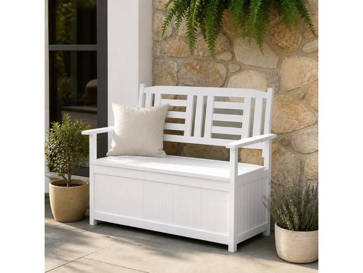 Banc coffre de rangement extérieur - PAGE LIVING - 185 L - Bois de peuplier massif - Siège 114 cm - 2 personnes