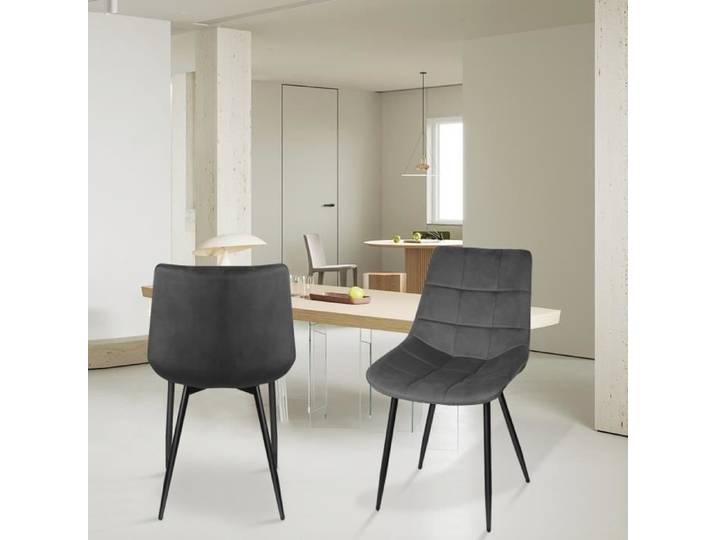 Chaises en velours XJING - Lot de 2 - Gris foncé - Salle à manger - Contemporain - Design