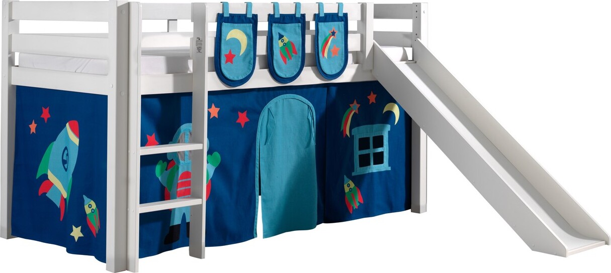 Spielbett Pino mit Rutsche und Textilset Kiefer Weiß