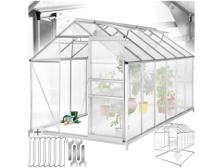 Serre en aluminium avec fondation, 185x375x195cm - blanc transparent