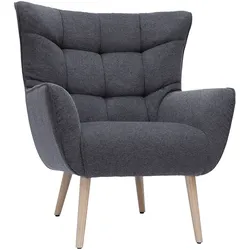 Sessel im dunkelgrauen Samtdesign beige Holzfüße AVERY