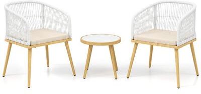 Costway 3 Pieces Outdoor Bistro PE Wicker Conversation Furniture Set-White
