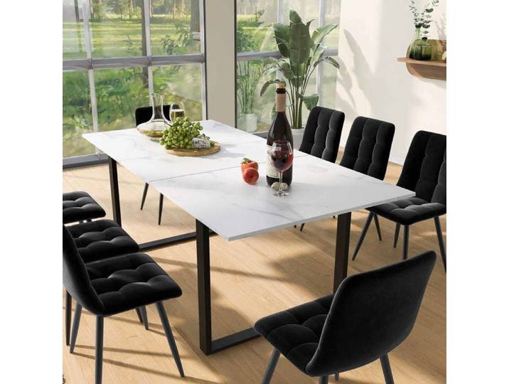 Table à manger extensible MDF blanc effet marbre FloraGrace