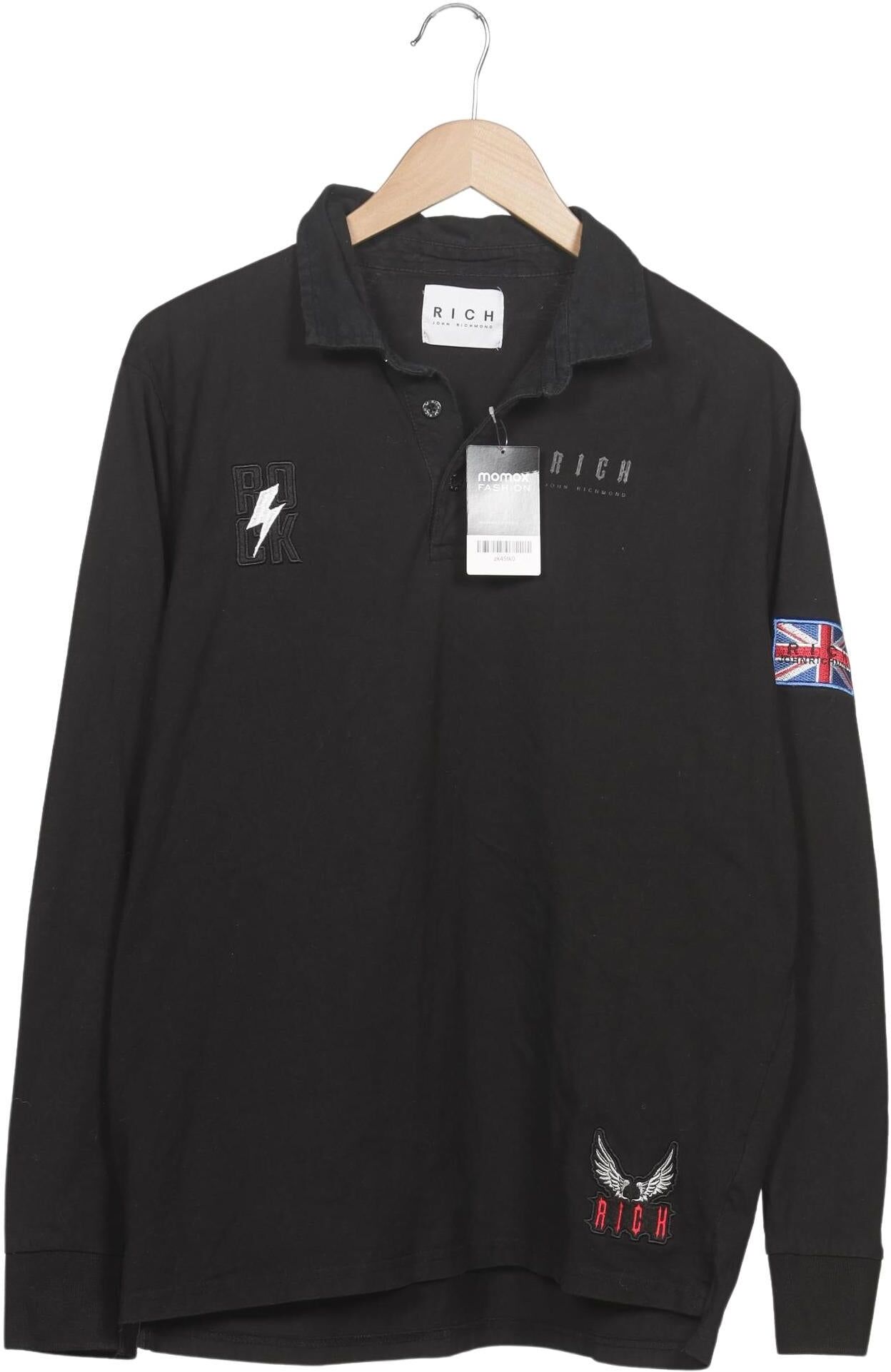John Richmond Herren Poloshirt, Schwarz, Gr. XL, Baumwolle - Second Hand