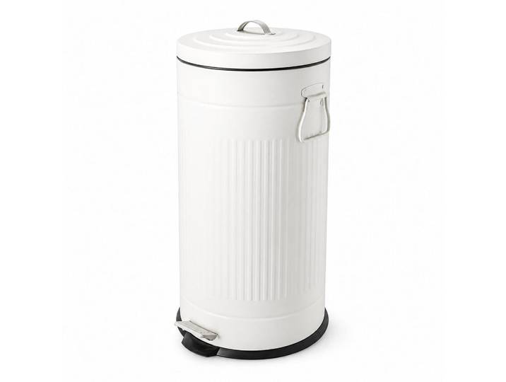Relaxdays Treteimer Weiß 30 l Soft-Close, Metall, Kunststoff, 29.5x67x29.5 cm, Badaccessoires, Abfalleimer