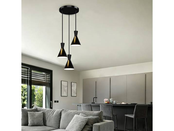 OTTO HOME Pendelleuchte Renell , schwarz, 3, Ø 25cm, 1 Stk., Leuchten, glänzend, höhenverstellbar, industrieller Stil, Rondell, Hängelampe, Pendelleuchte