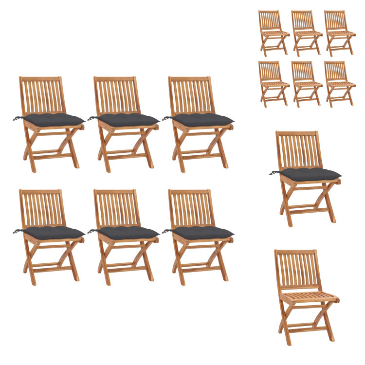 vidaXL Klappbare Gartenstühle mit Kissen 6 Stk. Massivholz Teak - Gartenstühle