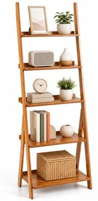 Costway 5-Tier Bamboo Ladder Shelf for Home Use-Brown
