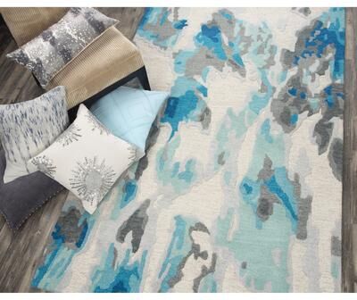 Rizzy Home Connie Post Abstract Blue and Ivory Wool Rug