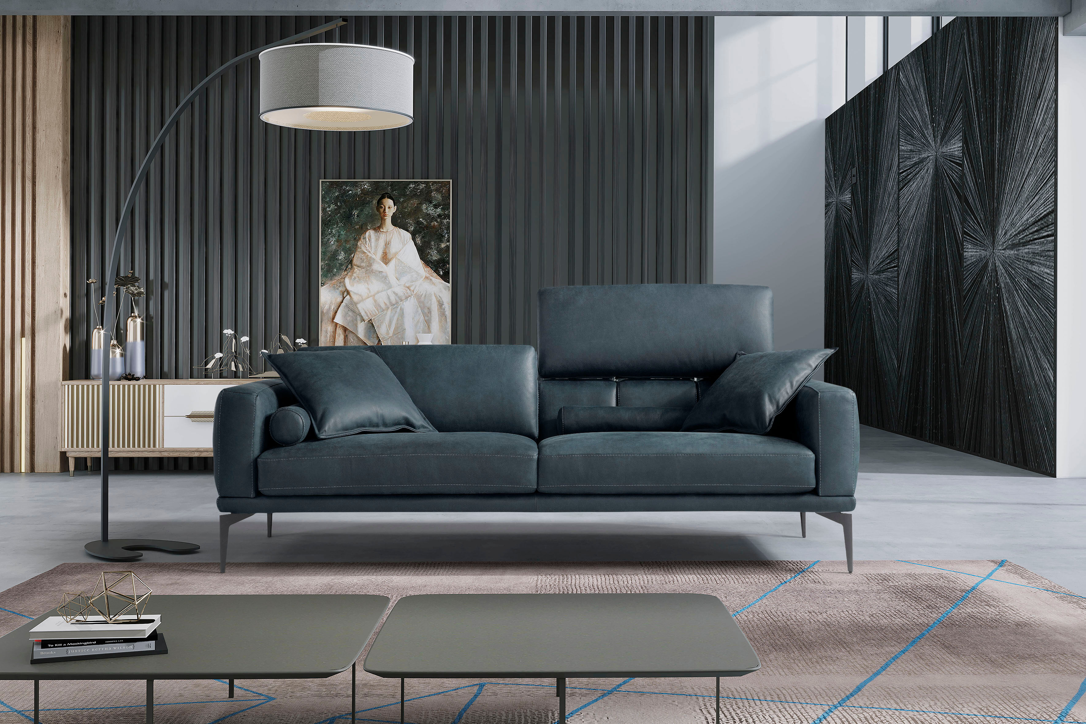 2,5-Sitzer EGOITALIANO "Masu, Designsofa mit erstklassigem Sitzkomfort, Breite 218cm", grau (smoke), B:218cm H:95cm T:97cm, Leder »BULL« (echtes Rindsleder). Geschliffenes, pigmentiertes und behandeltes Rindsleder mit einer Dicke von 1, 3-1, 5 mm. Dieses 